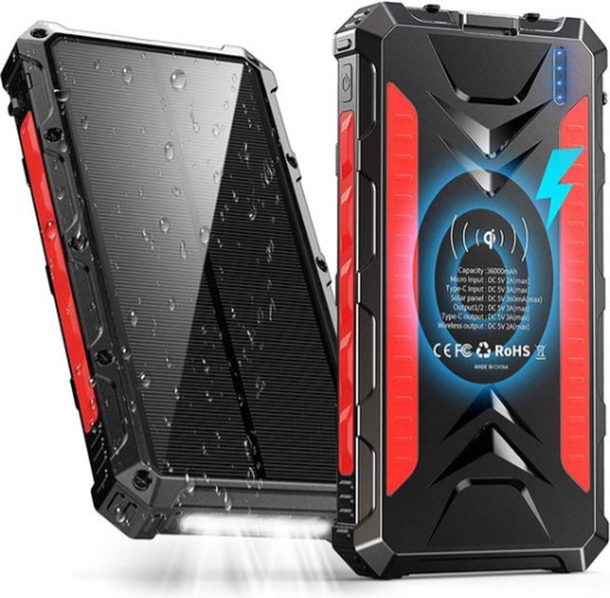 Solar Powerbank 36000mAh met Draadloos Opladen - afbeelding 2