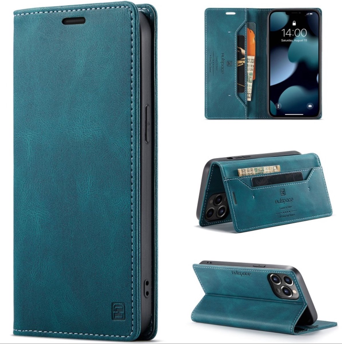 Luxe Flip Case met RFID Bescherming Kaarthouder en Magneetsluiting voor iPhone 13 Pro Max _ Blauw