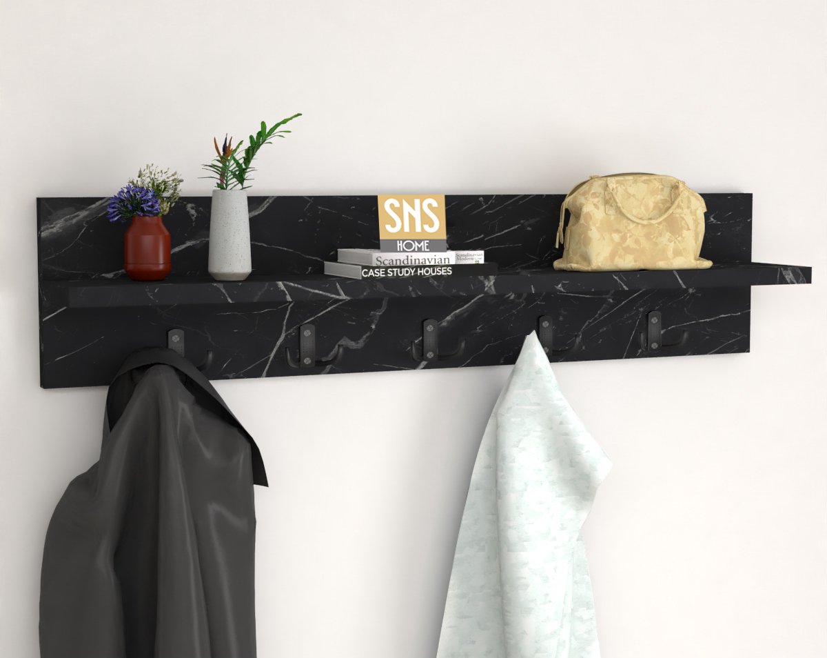 Bofigo - Wandkapstok - Wandplank - Zwart Marmer - 5x2 - 80 cm