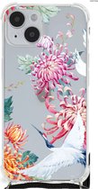 GSM Hoesje Geschikt voor iPhone 14 Plus Telefoonhoesje Valbescherming met transparante rand Bird Flowers
