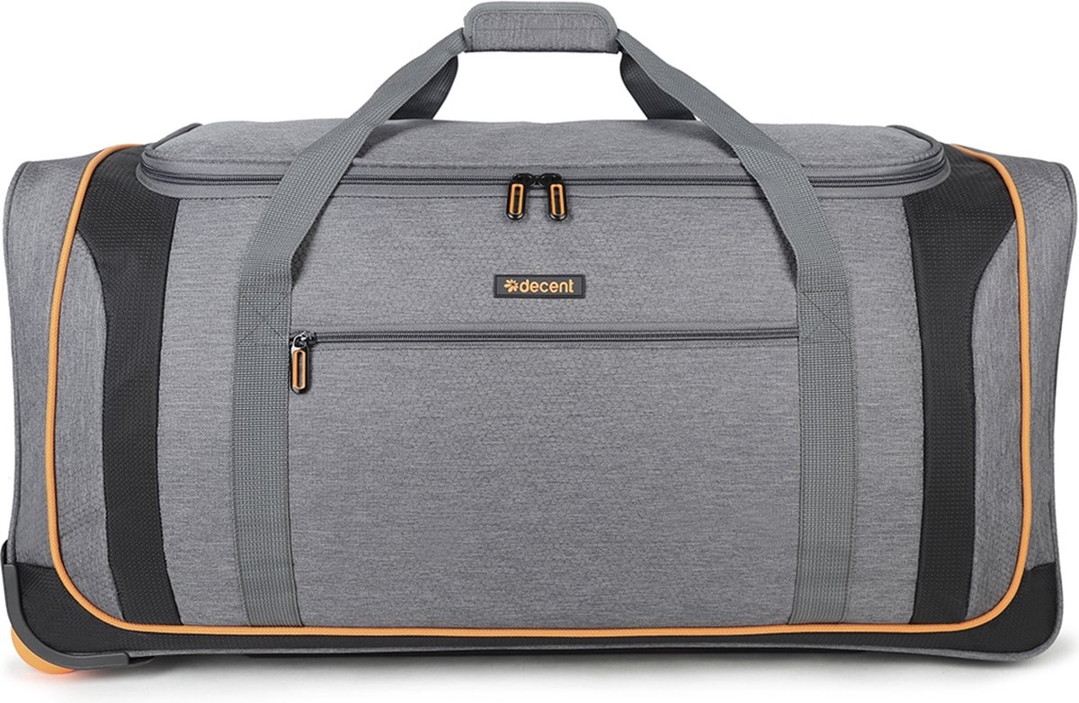 Decent FLEXPLUS Reistas met Wielen 75 cm - Handvat Uittrekbaar - Weekendtas / Sporttas - Ruime en lichte reistas 92 liter inhoud - Grijs/oranje