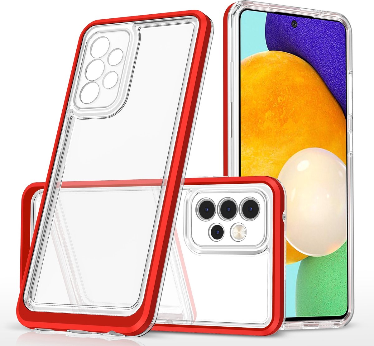 Bumper case Hoesje Geschikt Voor Samsung Galaxy A73 hoesje shockproof - Rood / Transparant