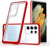 Bumper case Hoesje Geschikt Voor Samsung Galaxy S22 Ultra hoesje shockproof - Rood / Transparant