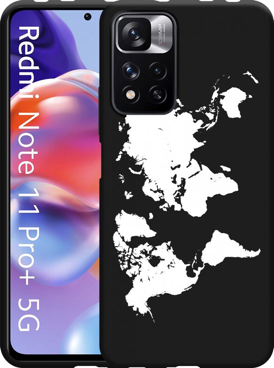Xiaomi Redmi Note 11 Pro+ Hoesje Zwart World Map - Designed by Cazy ...