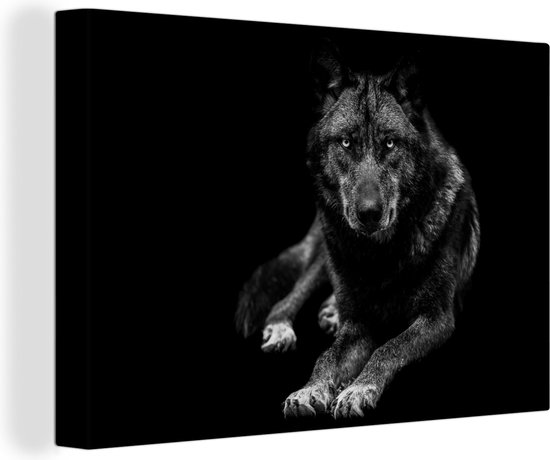 Canvas - Dieren - Wolf - Zwart - Wit - Schilderijen op canvas - Wanddecoratie - Canvasdoek