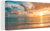Canvas - Schilderij - Zand - Zee - Zon - Wolken - Muurdecoratie - Foto op canvas - 160x80 cm