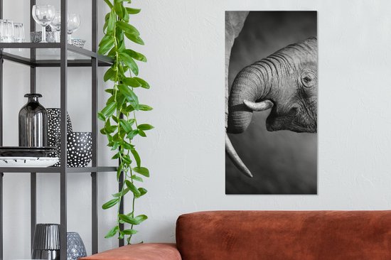 Canvas schilderij - Wilde dieren - Olifanten - Zwart - Wit - Woonkamer - Canvas - 40x80 cm - Muurdecoratie - Canvas doek