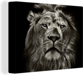 Canvas schilderij - Wilde dieren - Leeuw - Zwart - Wit - Wanddecoratie - Canvas - 80x60 cm - Canvas doek - Woonkamer