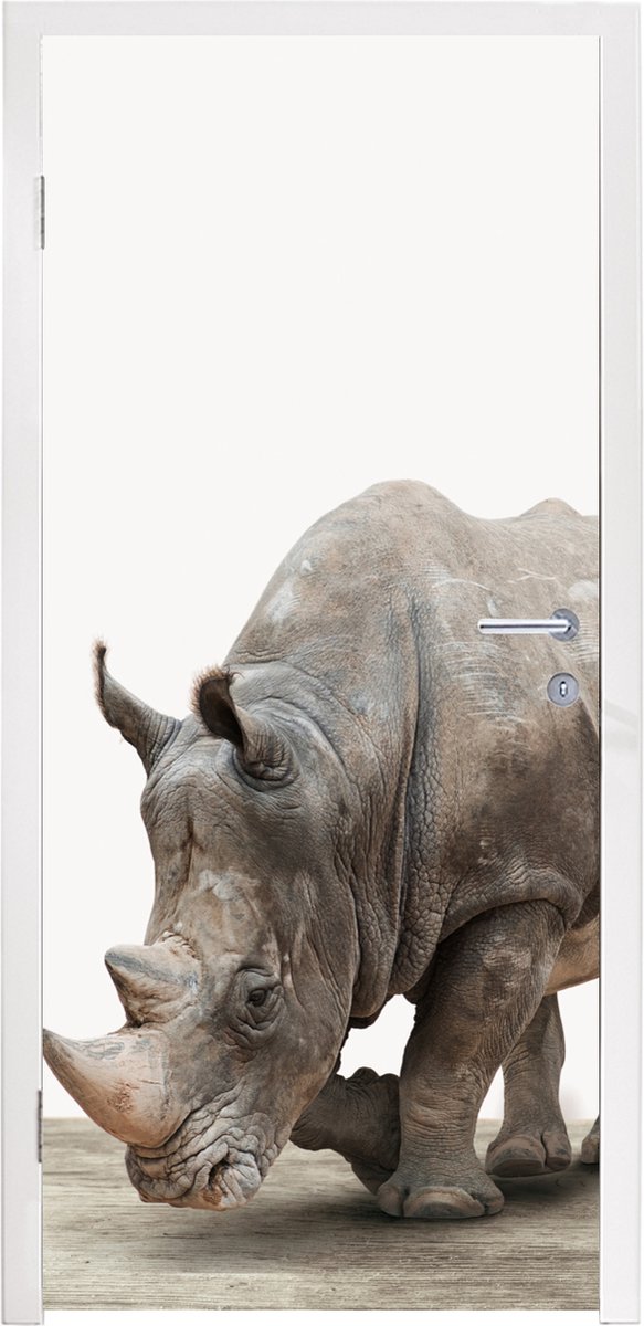Deurposter 90x235 cm - Deursticker Neushoorn - Jongens - Wilde dieren - Kinderen - Meisjes