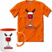 Renwijn - T-Shirt met mok - Meisjes - Oranje - Maat 12 jaar