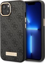 Guess iPhone 14 Hardcase Backcover - 4G - Gold Camera & Buttons - Magsafe Compatible - Grijs