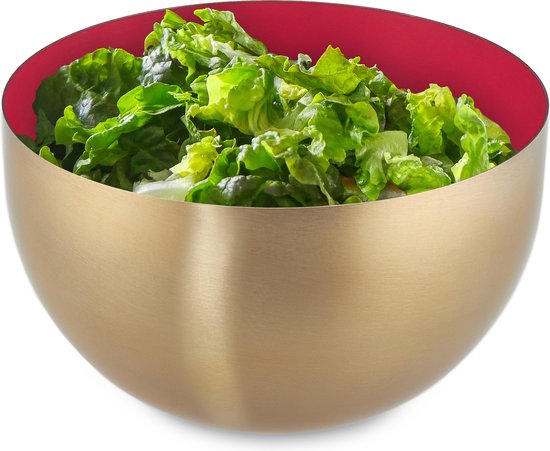 Relaxdays saladeschaal - 1 liter - saladekom - mengkom - rond - rvs - bakken - serveren - rood