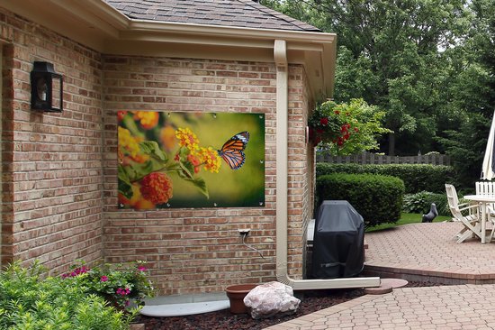 Affiche jardin - Toile jardin - Posters de jardin extérieur - Papillon - Insectes - Fleurs - Jaune - 120x80 cm - Jardin