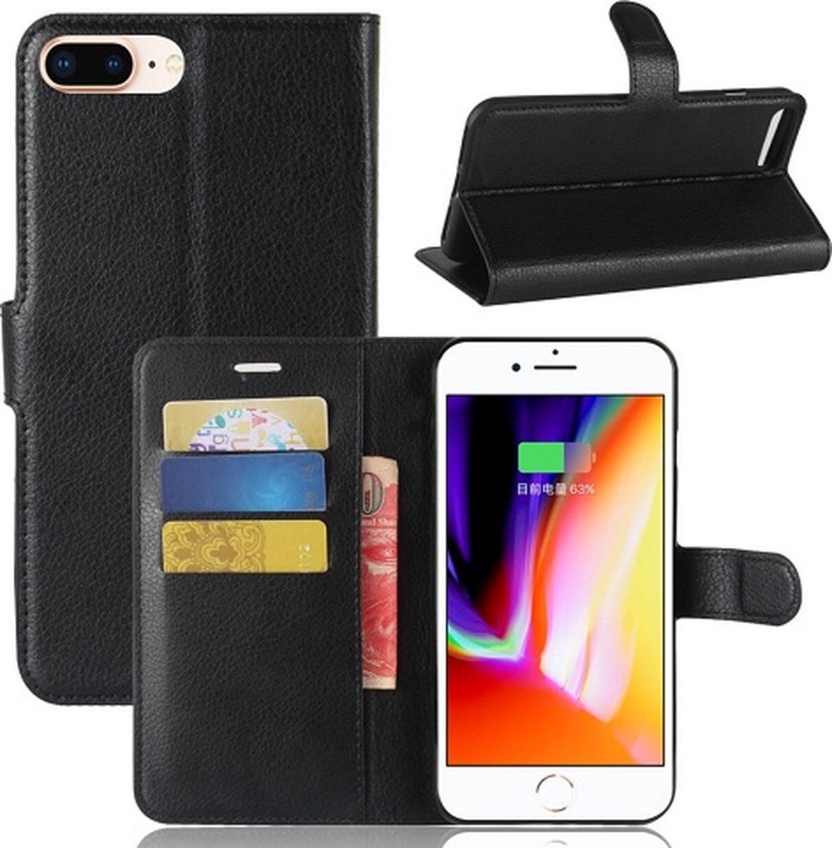 iPhone 8 PLUS Hoesje Met Pasjeshouder Bookcase Zwart