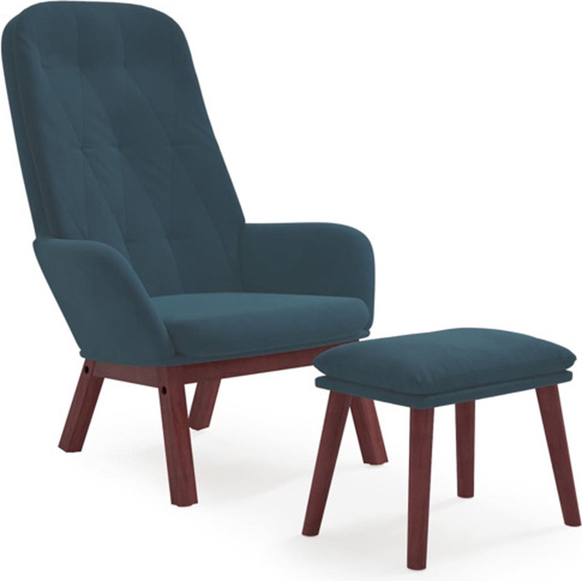 vidaXL Relaxstoel - met - voetenbank - fluweel - blauw