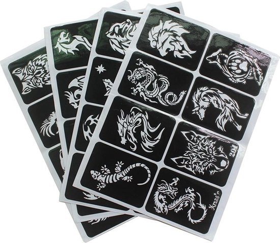 WiseGoods Luxe Set Pistolets Modèles - Peinture - Hobby Stencil - Template - Henné Tatouages Peintures - DIY - Tattoo Stencils 32pcs