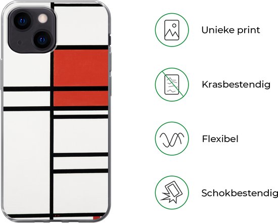 Coque iPhone 13 mini - Composition rouge et blanc - Piet Mondrian - Siliconen