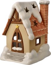 Goebel - Kerst | Windlicht Huisje | Aardewerk - 17cm - theelicht - waxinelicht houder