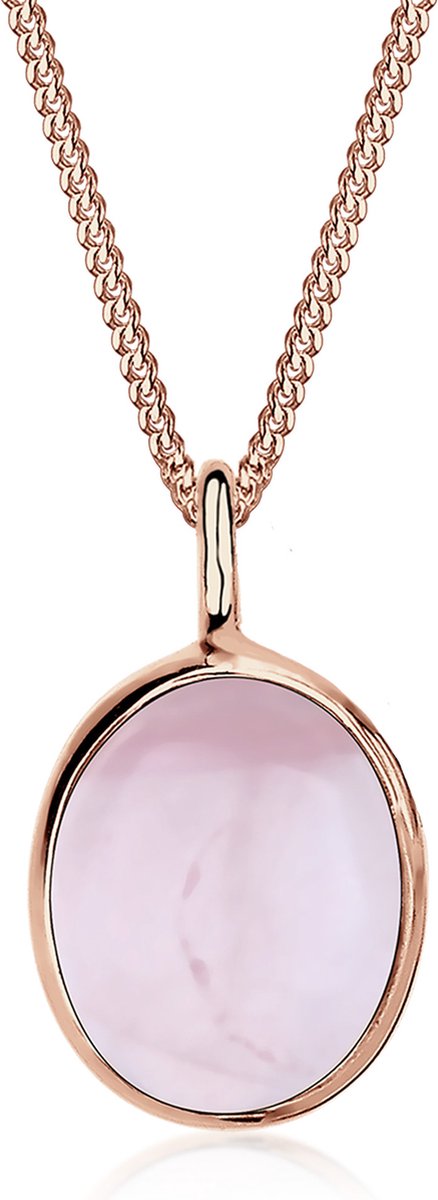 Elli - Halsketting - Dames Oval Eenzaam Hanger met Rozenkwarts in 925 Sterling Zilver Roségoud Verguld - Dames