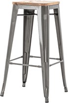 Tabouret de bar en métal Legend - Avec assise en bois - 65 cm de hauteur - Noir