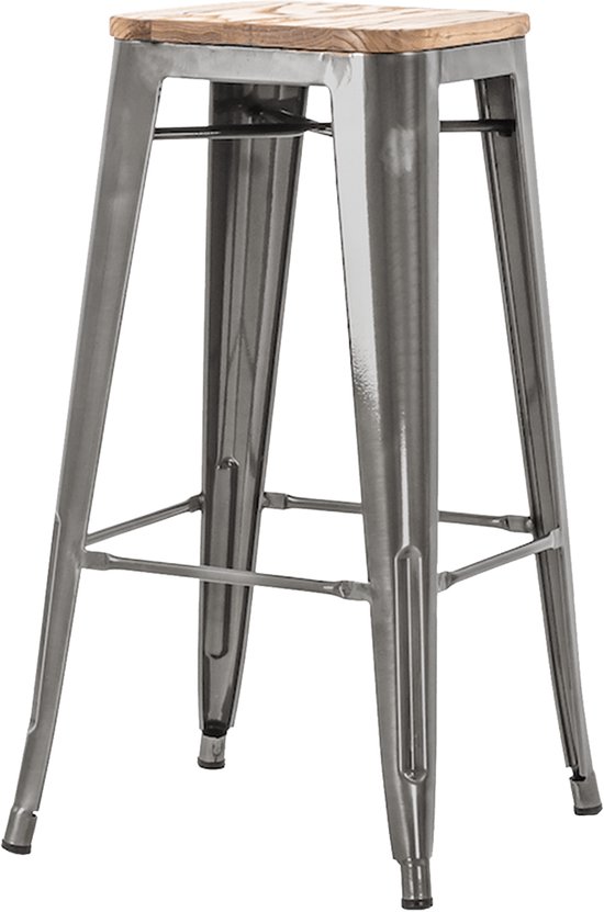 Tabouret de bar en métal Legend - Avec assise en bois - 65 cm de hauteur -  Noir | bol