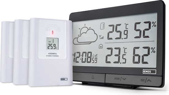 EMOS Mini Wireless Weather Station with Outdoor Sensor, Measures Indoor and Outdoor Temperature, Humidity, Weather Forecast, Radio Controlled Clock with Alarm Clock, White EMOS Mini Wireless Weather Station with Outdoor Sensor, Measures Indoor and Outdoor Temperature, Humidity, Weather Forecast, Radio Controlled Clock with Alarm Clock, White