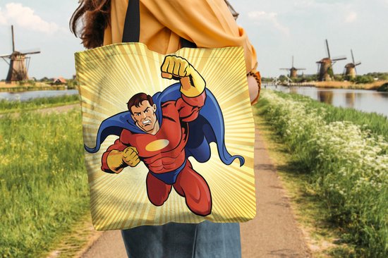 Sac bandoulière MuchoWow® - Sac de plage - Grand cabas - Sac shopping - Illustration d'un super-héros - Garçons - Petit garçon - Enfants - Enfant - 40x40 cm - Sac en coton