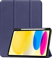 Hoesje Geschikt voor iPad 2022 Hoes Case Tablet Hoesje Tri-fold Met Uitsparing Geschikt voor Apple Pencil - Hoes Geschikt voor iPad 10 Hoesje Hard Cover Bookcase Hoes - Donkerblauw
