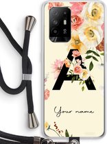 Gepersonaliseerd - Case Company® - Hoesje met koord geschikt voor Oppo A94 5G hoesje met Koord - Flirty Flowers Monogram - Telefoonhoesje met Zwart Koord - Bescherming aan alle Kanten en Over de Schermrand