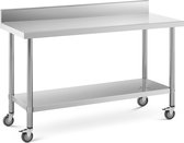 Bol.com Royal Catering - RVS tafel met wielen - PREMIUM - 60 x 150 cm - 160 kg - achterwand aanbieding
