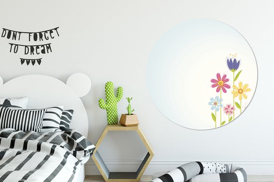 Une illustration de fleurs et d'une tulp bleue Cercle mural aluminium ⌀ 140 cm