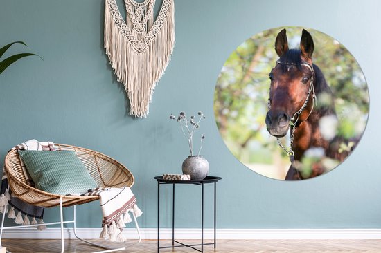 WallCircle - Wandcirkel - Muurcirkel - Paarden - Bloesem - Lente - Dieren - Aluminium - Dibond - ⌀ 140 cm - Binnen en Buiten