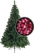 Bellatio Decorations kerstboom H150 cm - met kerstballen fuchsia roze