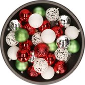 Boules de Noël 37x pièces - blanc/rouge/vert/argent - 6cm - plastique