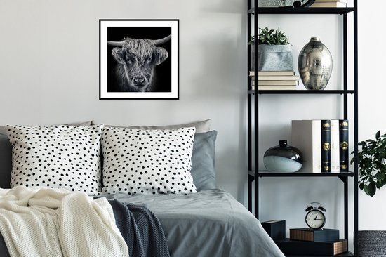 Poster in lijst - Fotolijst 40x40 cm - Posters - Schotse hooglander - Zwart - Koe - Dieren - Posterlijst zwart - Decoratie - Wanddecoratie woonkamer - Muurdecoratie slaapkamer