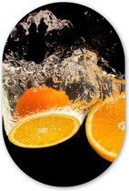 Muurovaal - Wandovaal - Kunststof Wanddecoratie - Ovalen Schilderij - Sinaasappel - Stilleven - Water - Zwart - Fruit - 80x120 cm - Ovale spiegel vorm op kunststof