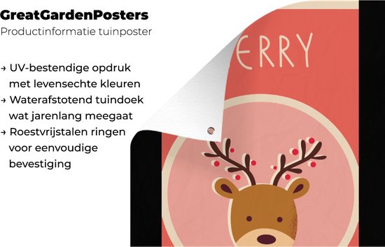 Posters de jardin extérieur Renne - Citations - Noël - Joyeux Noël - Rouge - Vintage - 60x90 cm - Toile jardin - Affiche extérieure