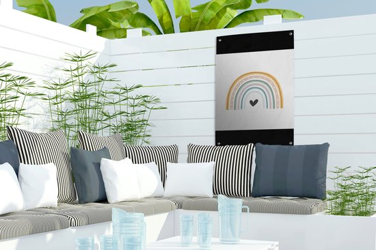 Décoration de jardin Arc-en-ciel - Coeur - Pois - Pastel - Enfants - 40x60 cm - Poster jardin - Toile jardin - Poster extérieur