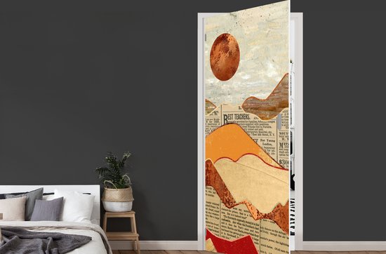 Sticker de Porte Vintage - Journal - Bronze - Abstrait - Paysage - Couleurs - 95x235 cm - Affiche de Porte