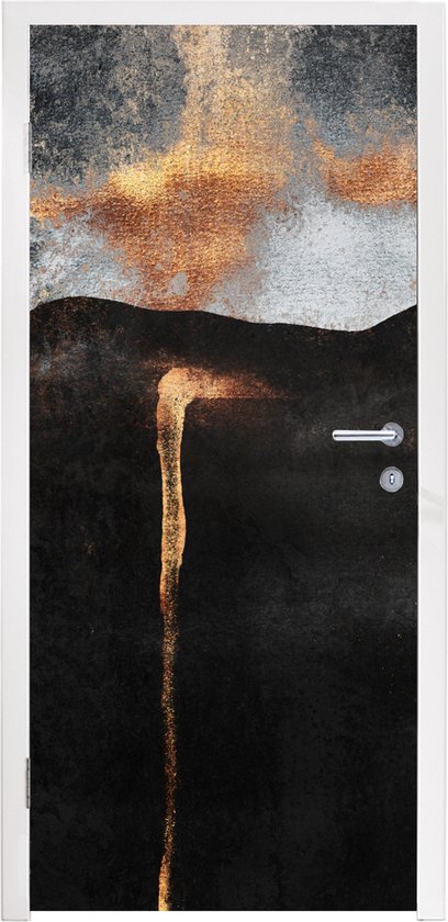 Deursticker Abstract - Gold - Chic - Zwart - Grijs - 80x205 cm - Deurposter