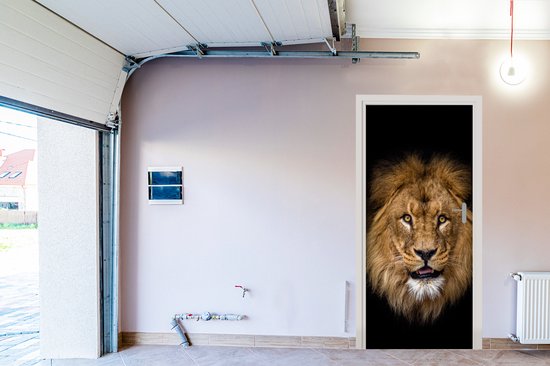 Deursticker Leeuw - Portret - Zwart - Dieren - 80x205 cm - Deurposter