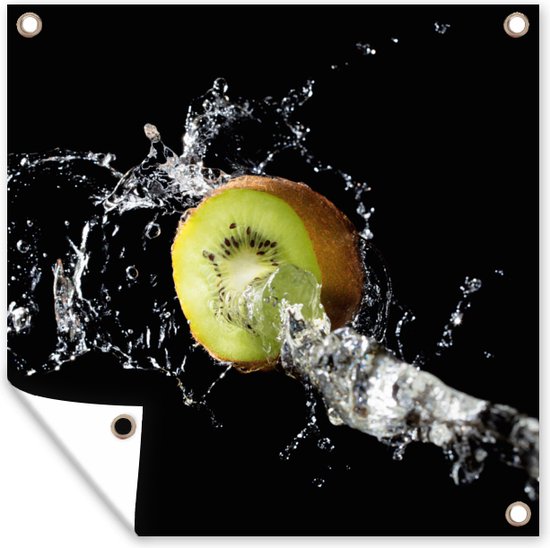 Tuin poster Kiwi - Fruit - Stilleven - Water - Zwart - 200x200 cm - Tuindoek - Buitenposter