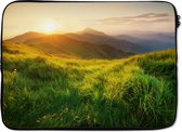 Laptophoes 14 inch - Gras - Heuvels - Zon - Natuur - Landschap - Laptop sleeve - Binnenmaat 34x23,5 cm - Zwarte achterkant