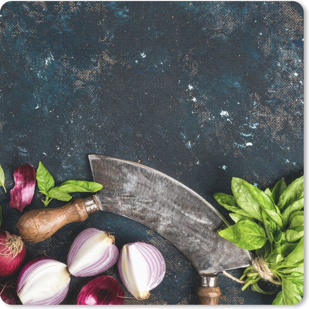 Muismat 20x20 cm - Mousepad Groente - Kruiden - Wiegemes - Ui - Specerijen - Rustiek - Muismatten