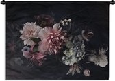 Wandkleed - Wanddoek - Bloemen - Vintage - Pastel - Roze - Wit - 150x112 cm - Wandtapijt