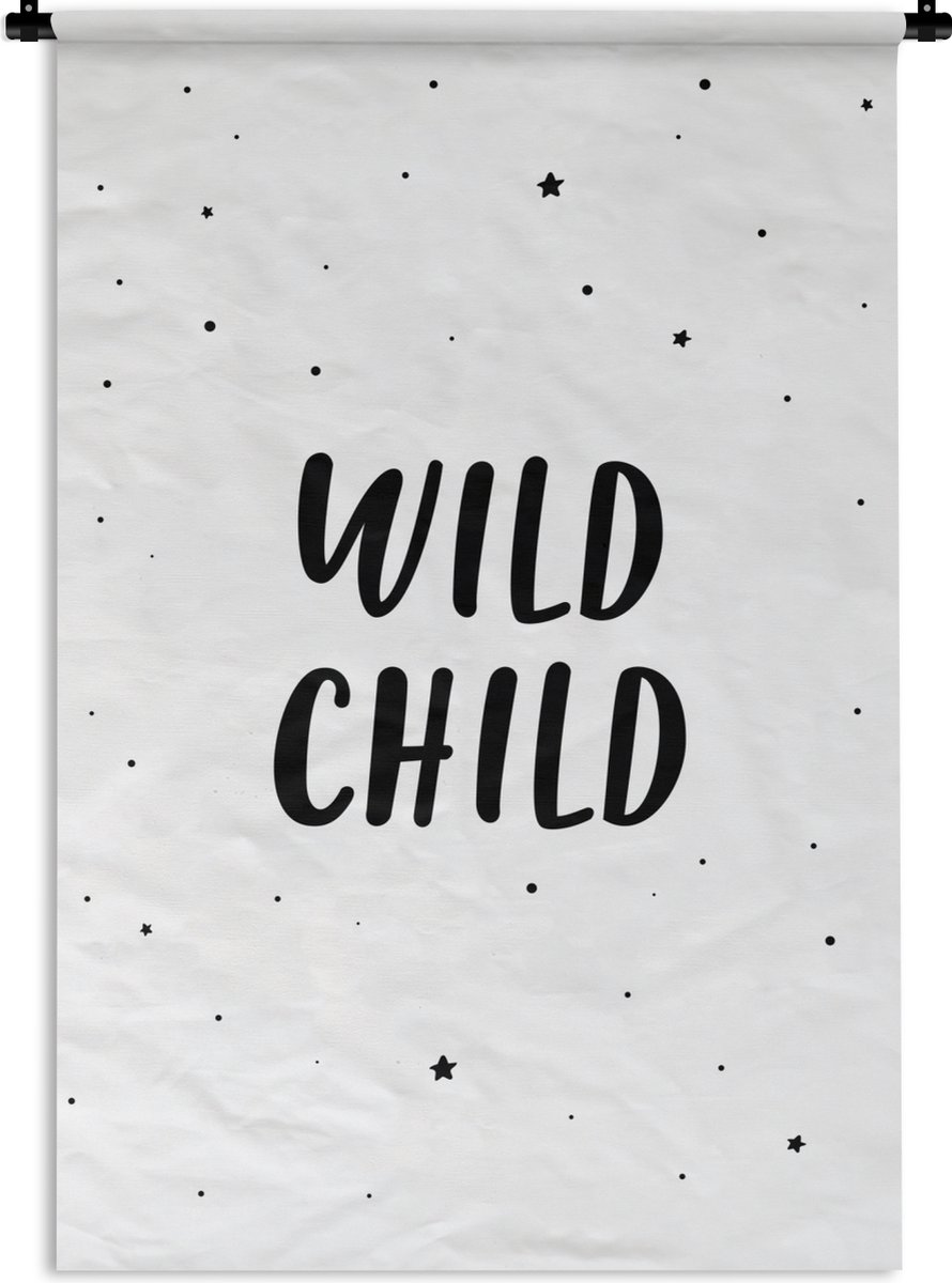 Wandkleed - Wanddoek - Quotes - Wild child - Baby - Kinderen - Tekst - 90x135 cm - Wandtapijt