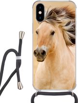 Hoesje met koord Geschikt voor iPhone X - Paarden - Dieren - Manen - Portret - Siliconen - Crossbody - Backcover met Koord - Telefoonhoesje met koord - Hoesje met touw