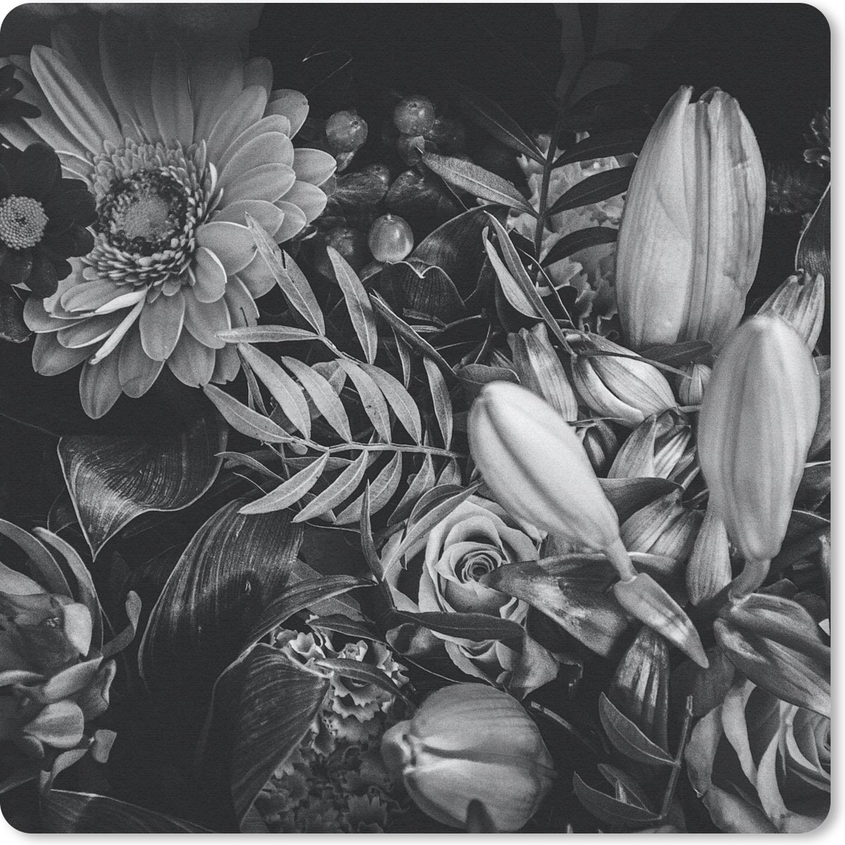 Muismat 30x30 cm - Mousepad Boeket - Stilleven - Bloemen - Planten - Rood - Muismatten