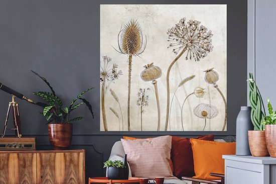 Stickers muraux - Film autocollant - Fleurs - Aquarelle - Nature morte - Marron - Vintage - 120x120 cm - Film adhésif - Stickers muraux Chambre d'enfant - Papier peint autocollant XXL - Papier peint autocollant - Film autocollant