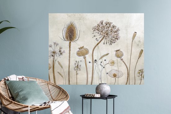 Stickers muraux - Sticker Foil - Fleurs - Aquarelle - Nature Morte - Marron - Vintage - 80x60 cm - Film Adhésif - Stickers muraux Muraux Chambre Enfant - Papier Peint Autocollant